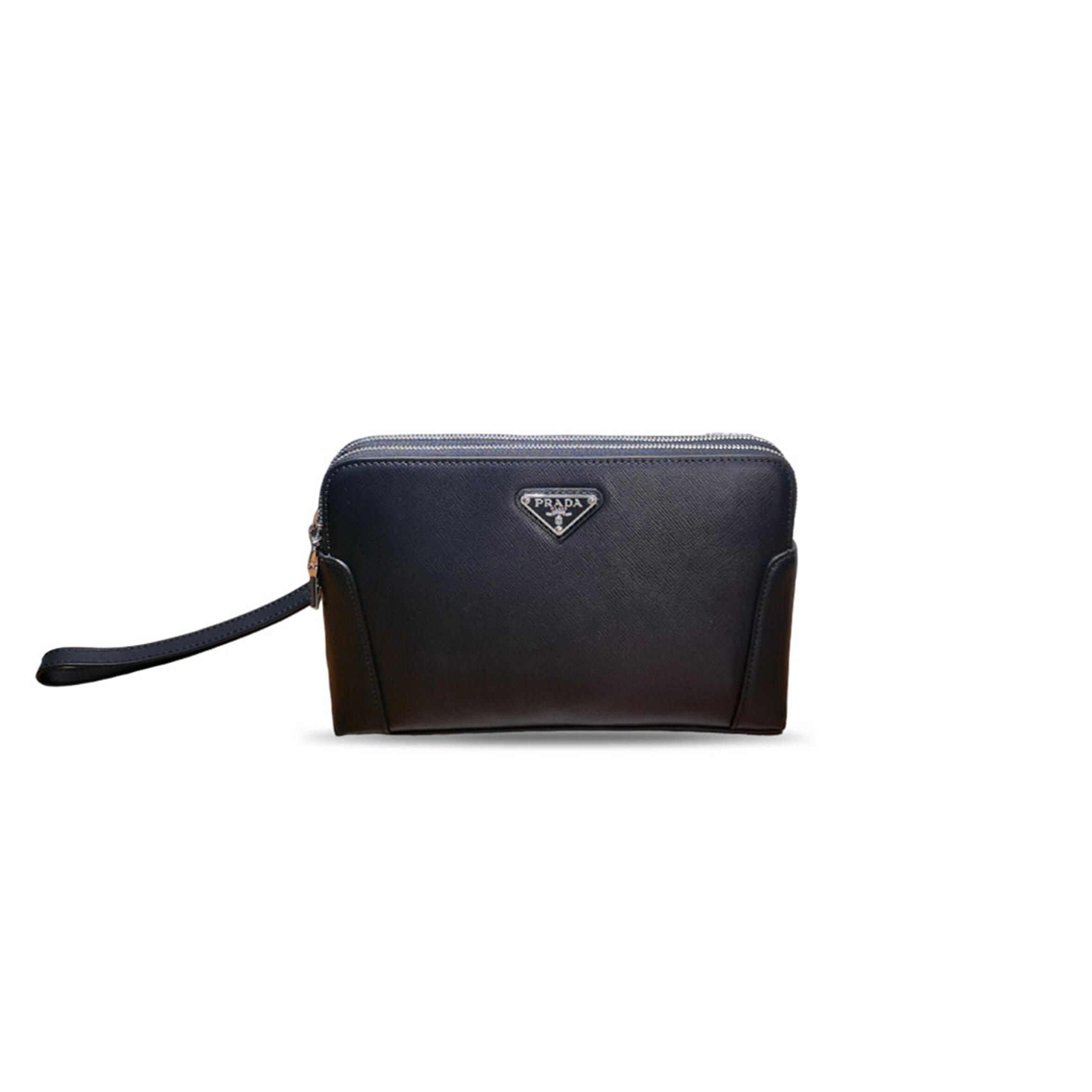 Pra*a black saffiano leather clutch 2vf017 (24*16*6cm)